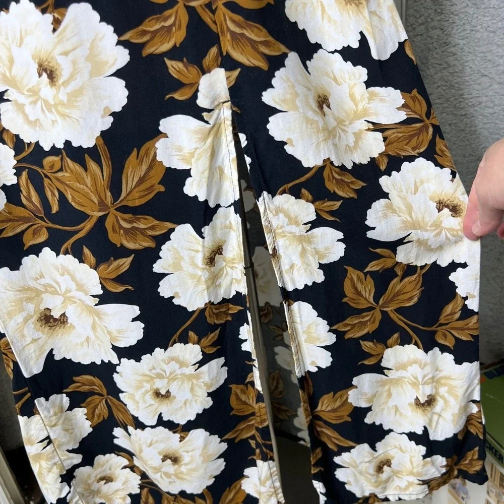 Old Navy Dark Floral Maxi Dress L Black White Brown Milkmaid Square Neck - Picture 7 of 11